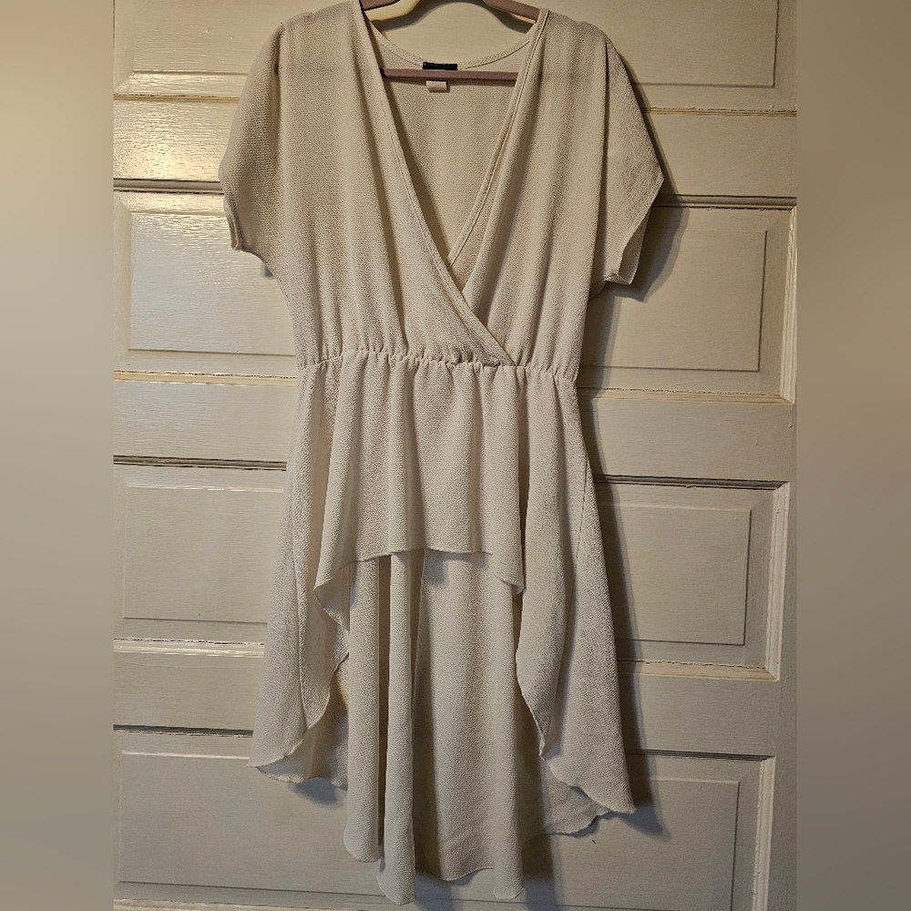 Cute White Wrap Style High Low Blouse 2XL